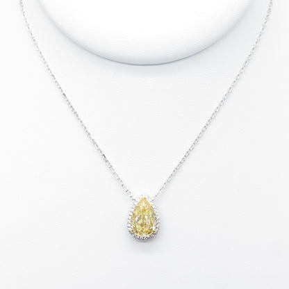 DSMK 925 Sterling Silver White & Canary C Z Teardrop Cable Chain Necklace 16-18"