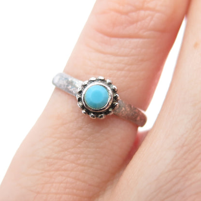 925 Sterling Silver Vintage Real Turquoise Oxidized Adjustable Ring Size 3.75