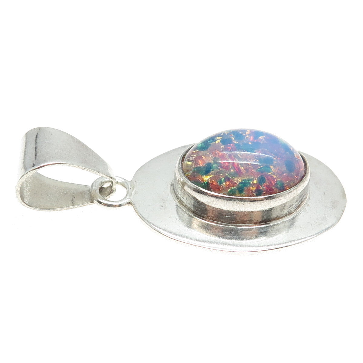 925 Sterling Silver Vintage Mexico Roman Glass Oval Pendant