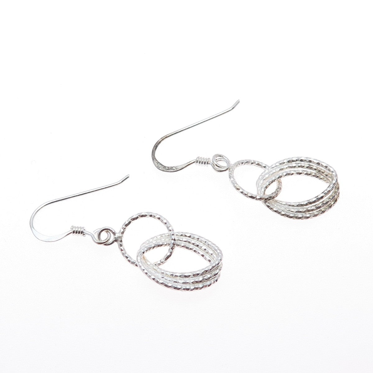 925 Sterling Silver Vintage Interlocked Oval Link Dangle Earrings