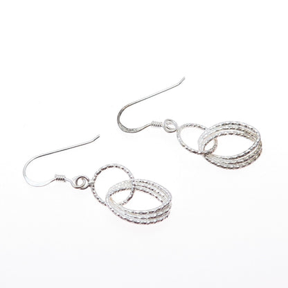 925 Sterling Silver Vintage Interlocked Oval Link Dangle Earrings