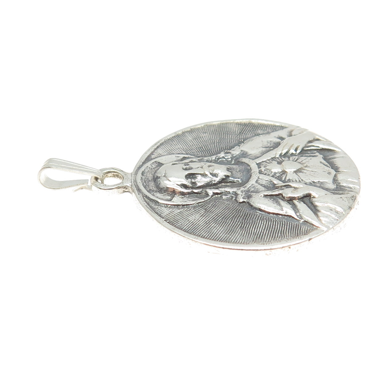 925 Sterling Silver Antique Art Deco Jesus & St. Mary Miraculous Medal Pendant