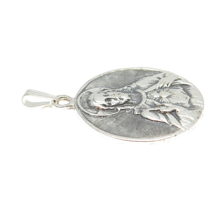 925 Sterling Silver Antique Art Deco Jesus & St. Mary Miraculous Medal Pendant