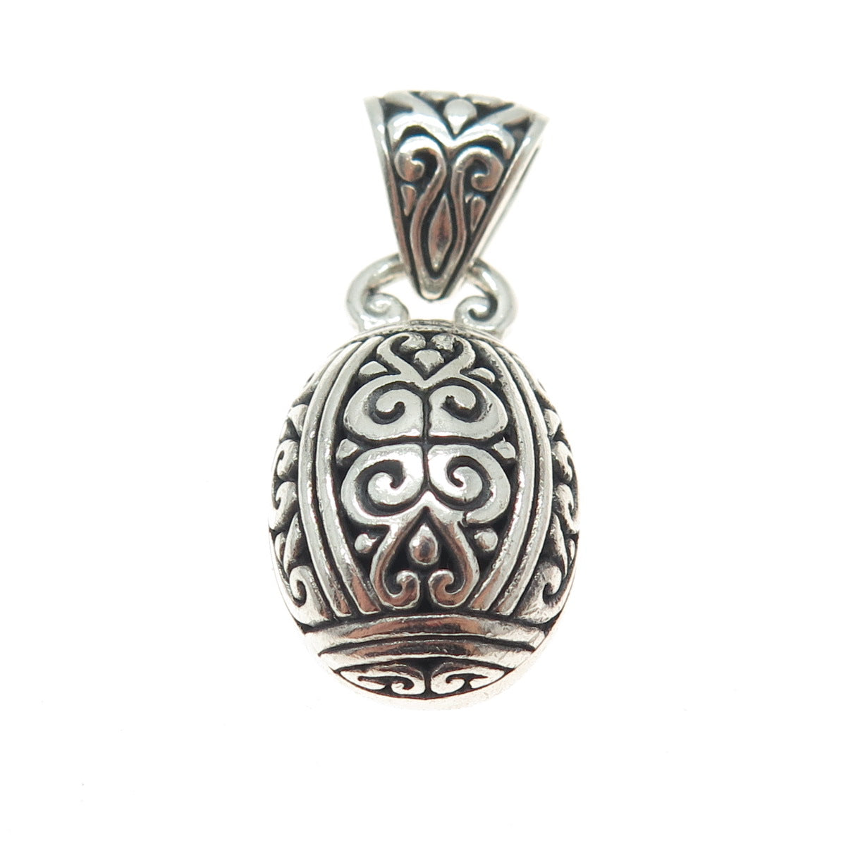 NK SILVER 925 Sterling Vintage Ornate Oval Dome Pendant