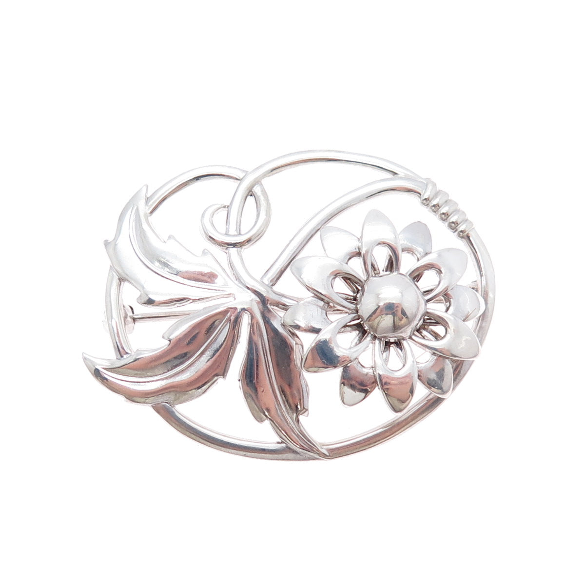 W. E. RICHARDS 925 Sterling Silver Vintage Flower Oxidized Pin Brooch
