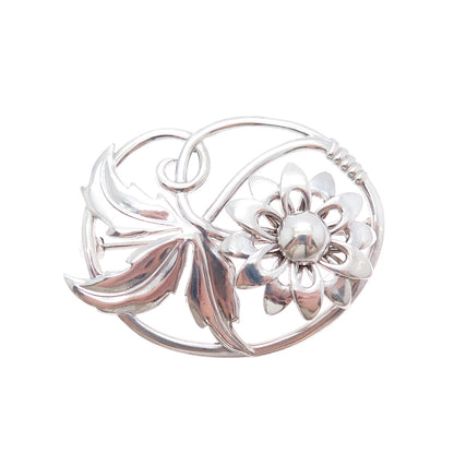 W. E. RICHARDS 925 Sterling Silver Vintage Flower Oxidized Pin Brooch