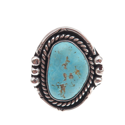 Old Pawn 925 Sterling Silver Vintage Southwestern Turquoise Tribal Ring Size 6