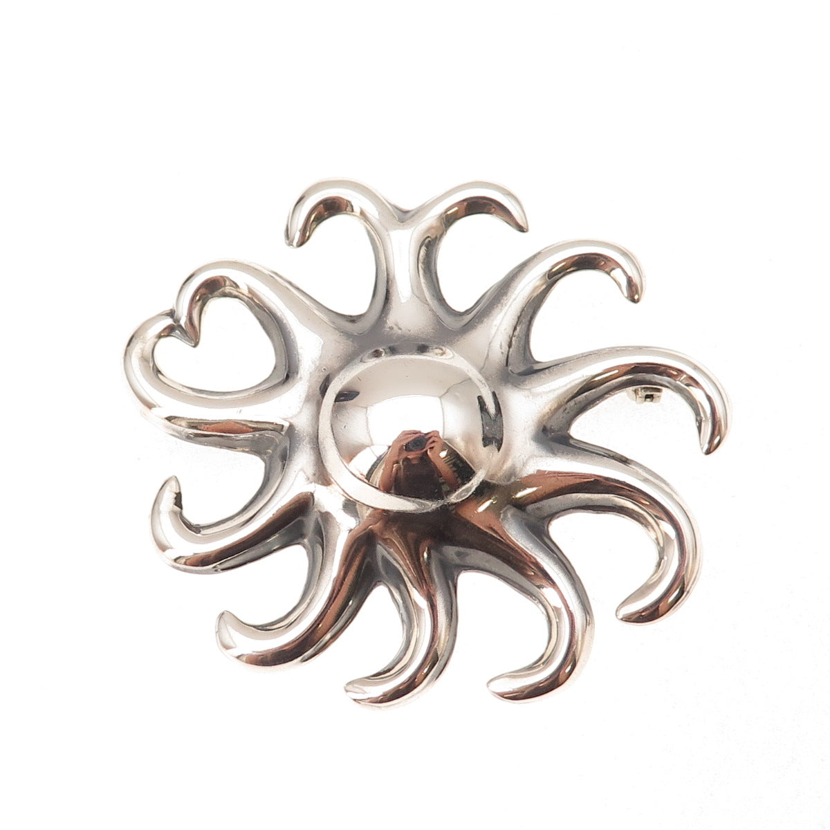925 Sterling Silver Vintage Mexico Sun Oxidized Pin Brooch