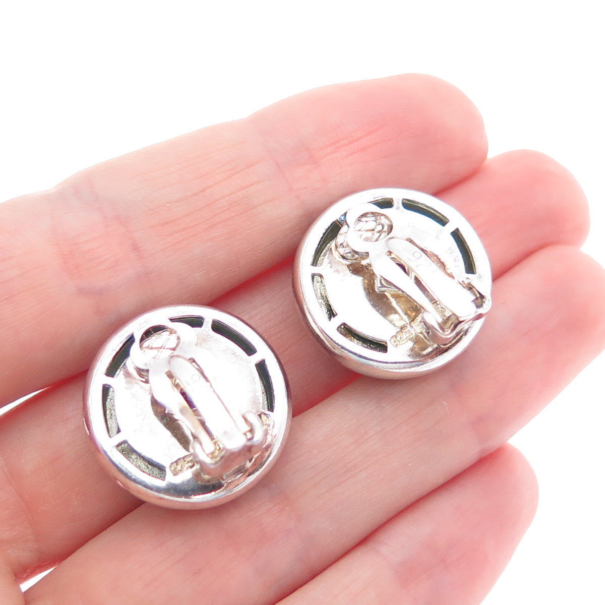 ELLE 925 Sterling Silver Vintage Real Turquoise & Ruby Clip On Earrings