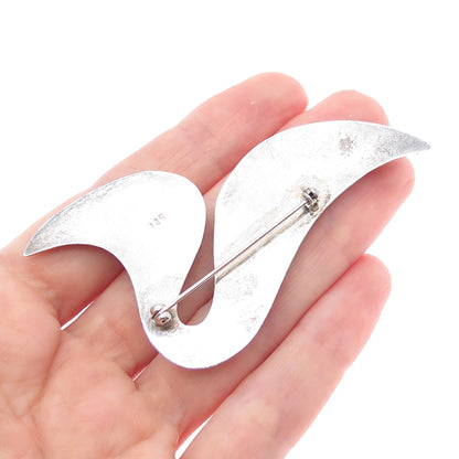 925 Sterling Silver Vintage Modernist Wavy Oxidized Pin Brooch