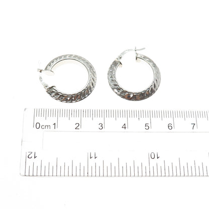 925 Sterling Silver Vintage Diamond-Cut Hoop Earrings