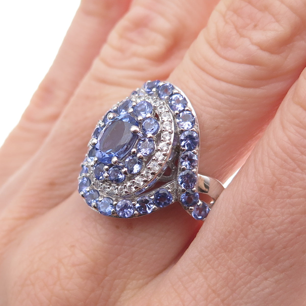 Chuck Clemency 925 Sterling Silver Real Tanzanite & White Topaz Ring Size 8.25