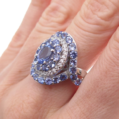 Chuck Clemency 925 Sterling Silver Real Tanzanite & White Topaz Ring Size 8.25