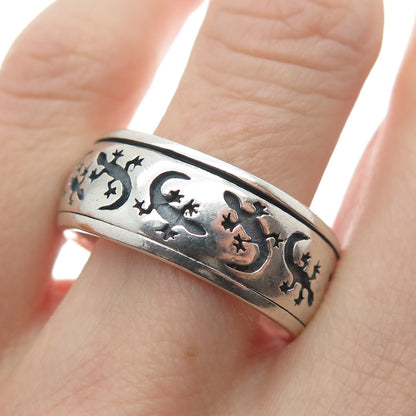 PETER STONE 925 Sterling Silver Vintage Lizard Rotating Band Ring Size 11.25