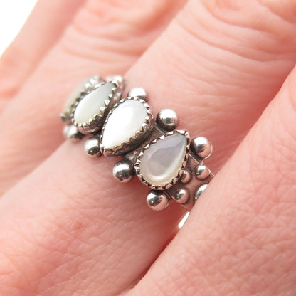 Wheeler Mfg Old Pawn Sterling Silver Vintage MOP Teardrop Tribal Ring Size 9.5