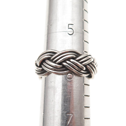 925 Sterling Silver Vintage Mexico Braided Oxidized Band Ring Size 6