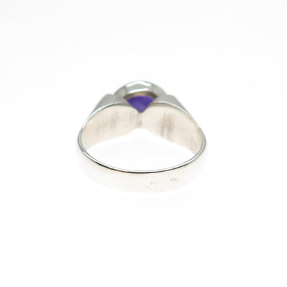 925 Sterling Silver Vintage Real Amethyst Modernist Ring Size 8.25