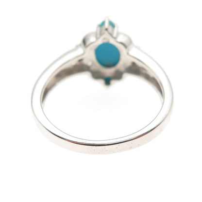 925 Sterling Silver Real Sleeping Beauty Turquoise Floral Ring Size 8