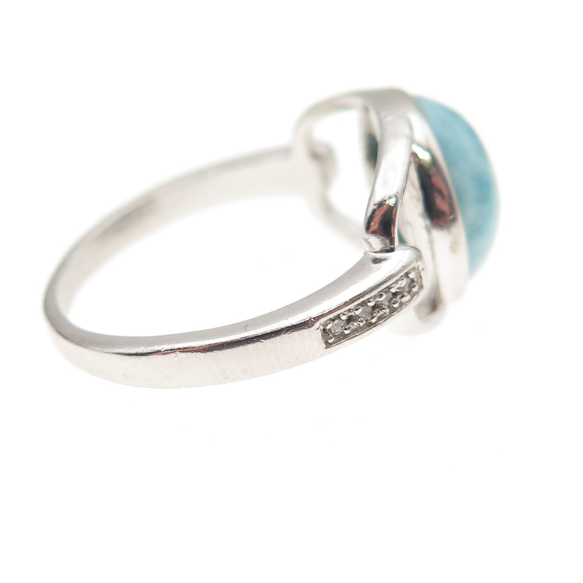 925 Sterling Silver Real Larimar & C Z Modernist Ring Size 7.25