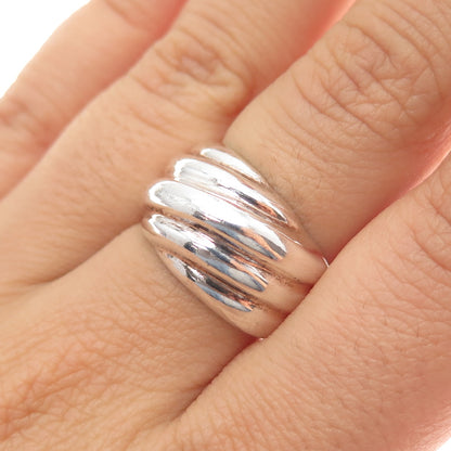 925 Sterling Silver Vintage Italy Modernist Ribbed Ring Size 7.5
