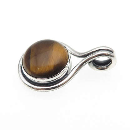 925 Sterling Silver Vintage Mexico Real Tiger Eye Modernist Oxidized Pendant
