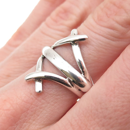 950 Silver Vintage Modernist Crisscross Ring Size 7
