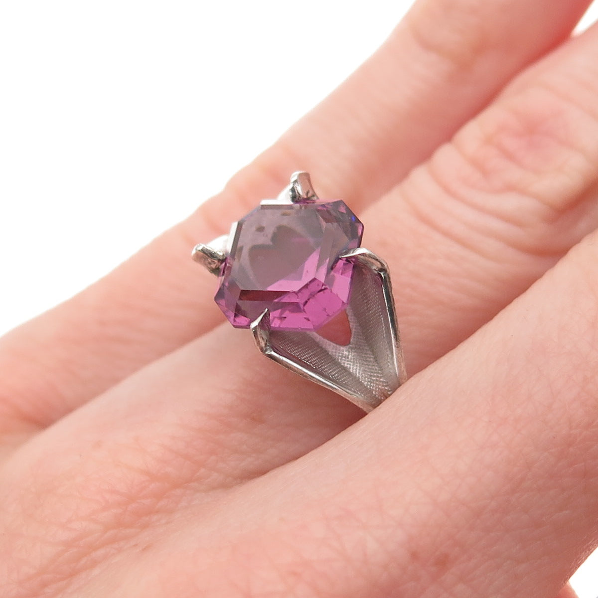 Clark & Coombs Sterling Silver Antique Art Deco Purple Rhinestone Ring Size 5