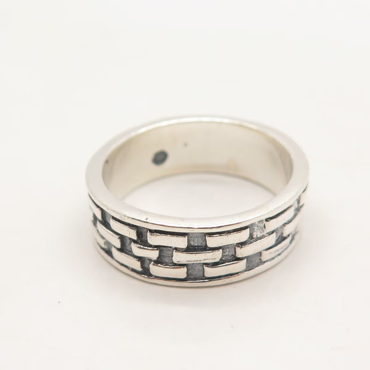 925 Sterling Silver Vintage Brick Band Ring Size 9