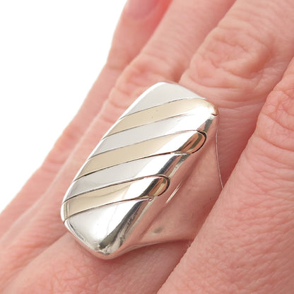 925 Sterling Silver 14K Gold Vintage Modernist Ribbed Ring Size 6.5