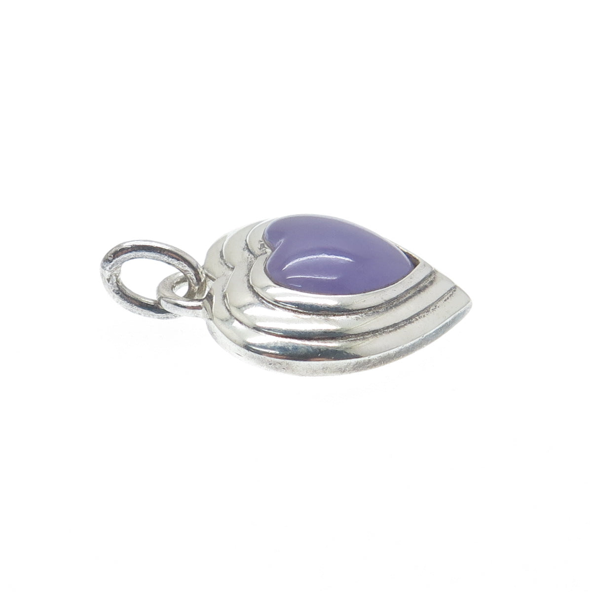 CNA PRANDA 925 Sterling Silver Vintage Real Lavender Jade Heart Charm Pendant