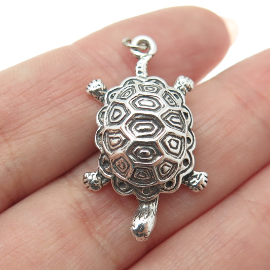 925 Sterling Silver Vintage Turtle Oxidized Charm Pendant