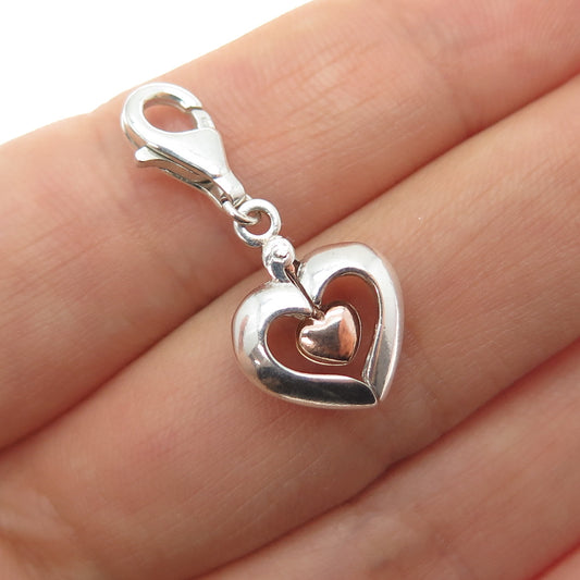 925 Sterling Silver 2-Tone Vintage Transformer Heart Lobster Lock Charm Pendant