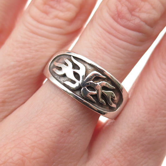 925 Sterling Silver Vintage Modernist Floral Oxidized Ring Size 10