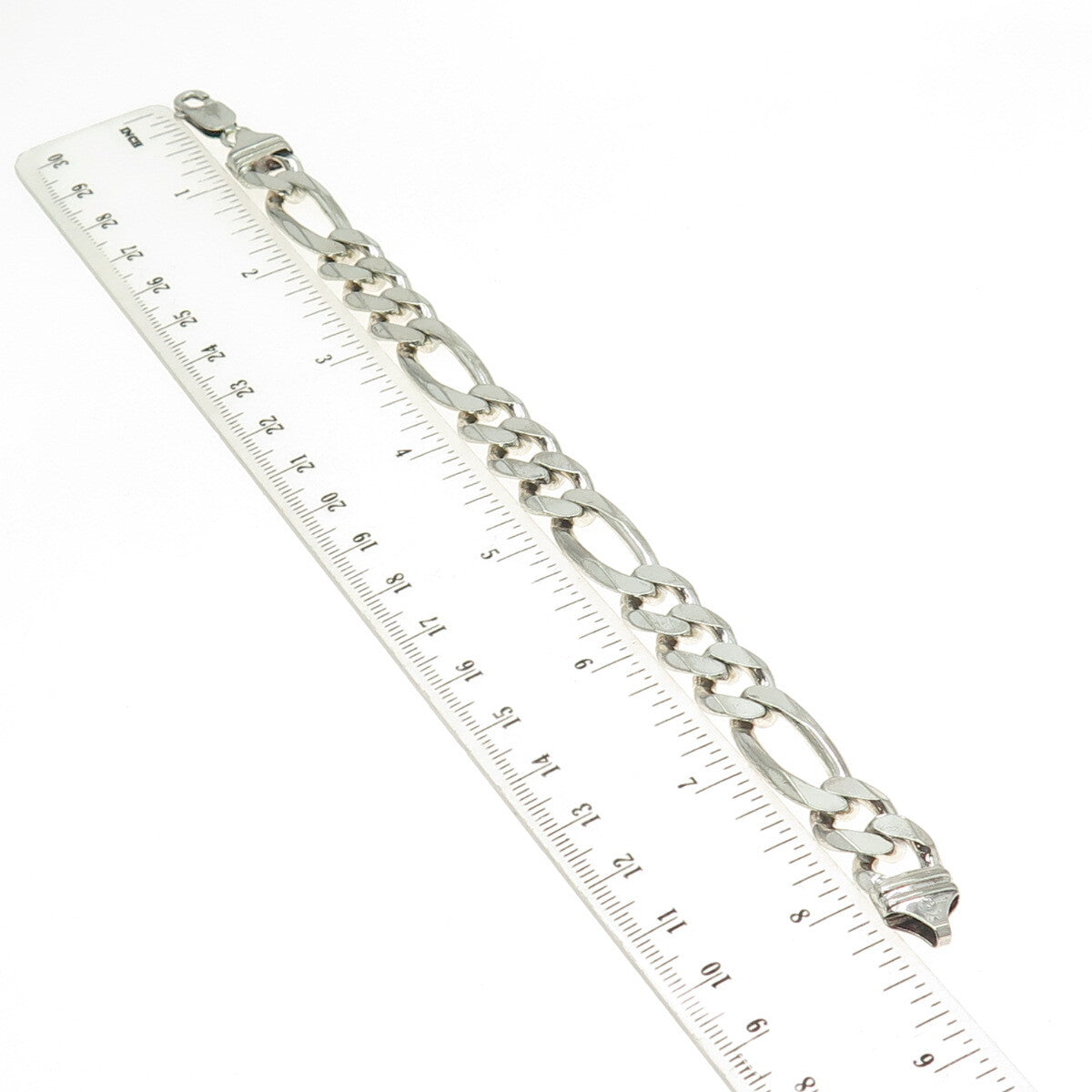 925 Sterling Silver Vintage Italy Figaro Link Bracelet 8"