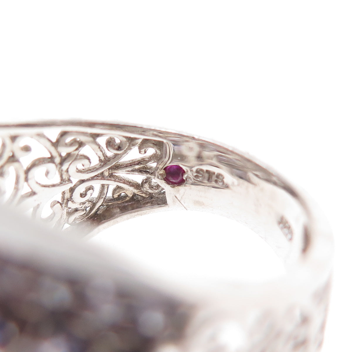 Chuck Clemency 925 Sterling Silver Real Tanzanite & Ruby Ring Size 8.25