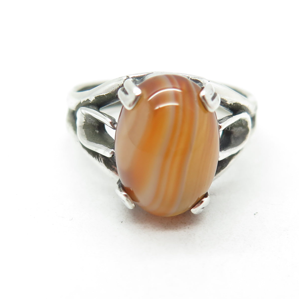 TOMMY LONG 925 Sterling Silver Vintage Real Agate Modernist Ring Size 9.75