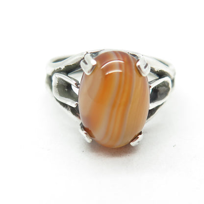 TOMMY LONG 925 Sterling Silver Vintage Real Agate Modernist Ring Size 9.75