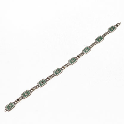 925 Sterling Antique Art Deco Enamel & Rhinestone Bracelet 7" (missing lock)