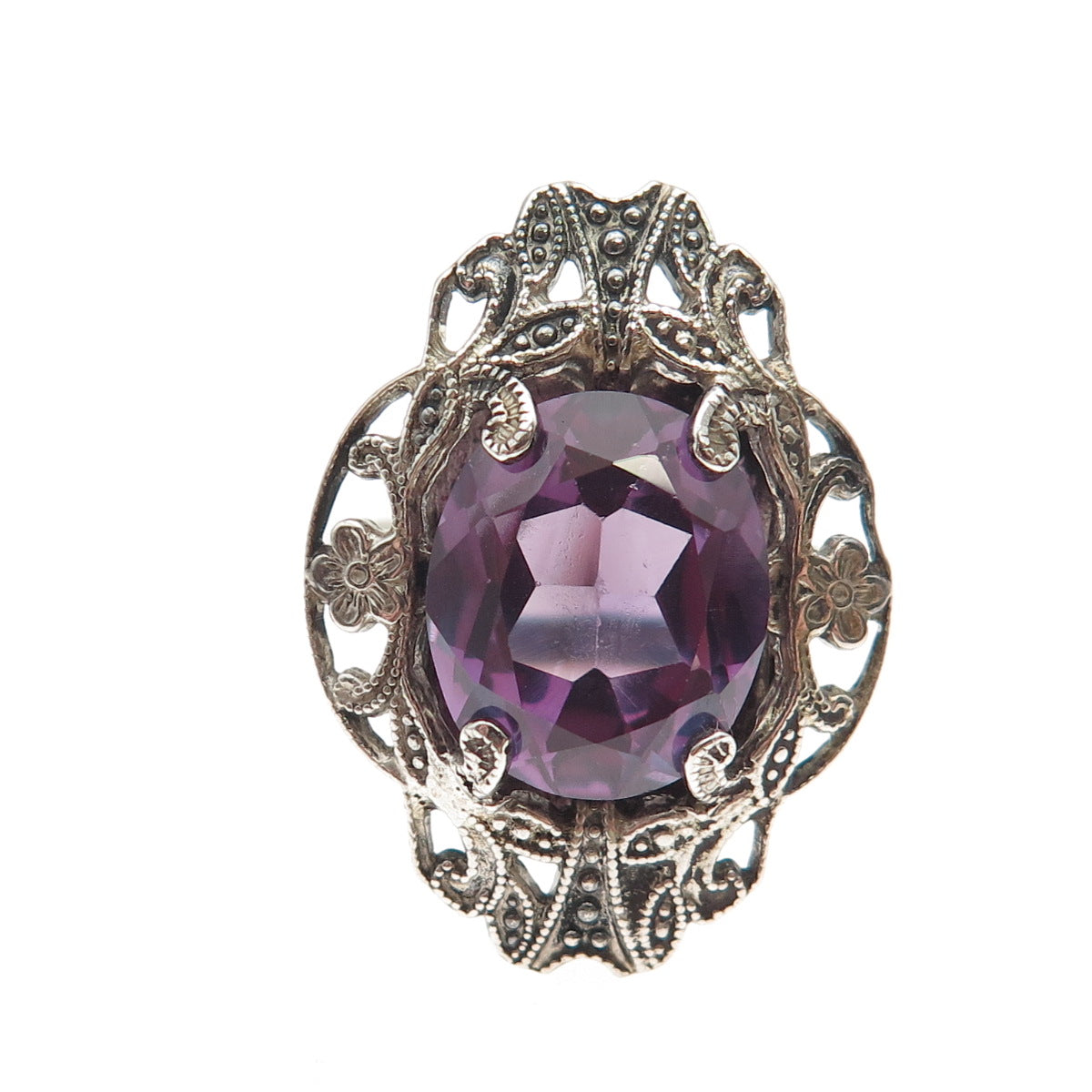 925 Sterling Silver Antique Art Deco Lab-Created Peacock Sapphire Ring Size 5