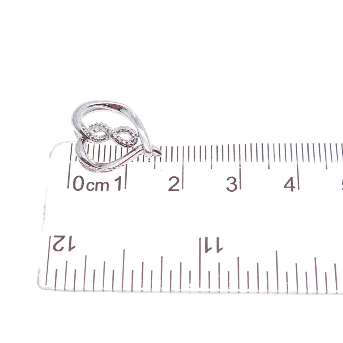 SAI 925 Sterling Silver Round-Cut C Z Infinity Heart Mini Slide Charm Pendant