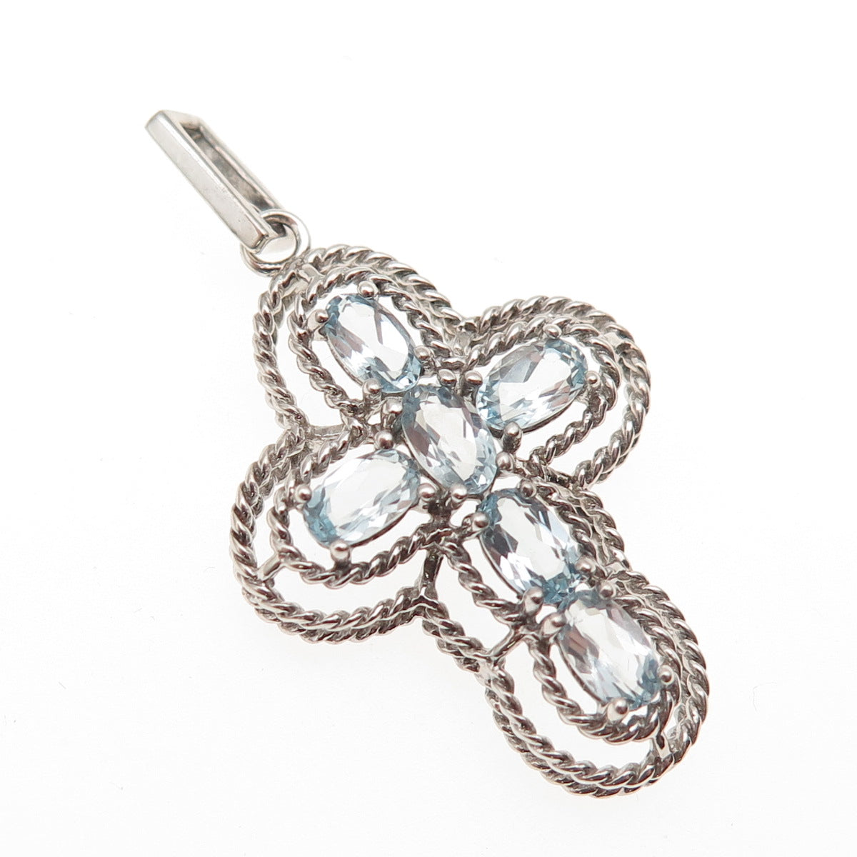 Ross Simons 925 Sterling Silver Real Oval-Cut Blue Topaz Cross Charm Pendant