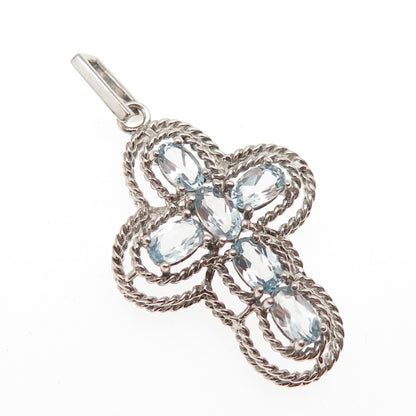 Ross Simons 925 Sterling Silver Real Oval-Cut Blue Topaz Cross Charm Pendant