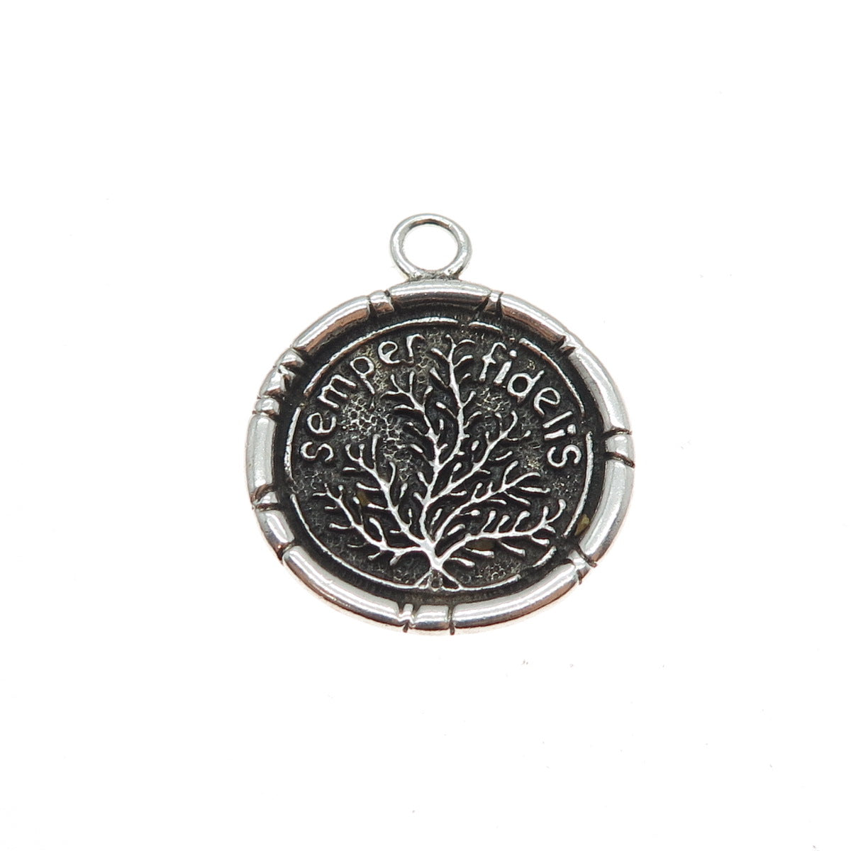 925 Sterling Silver Vintage Semper Fidelis Seal Stamp Oxidized Charm Pendant