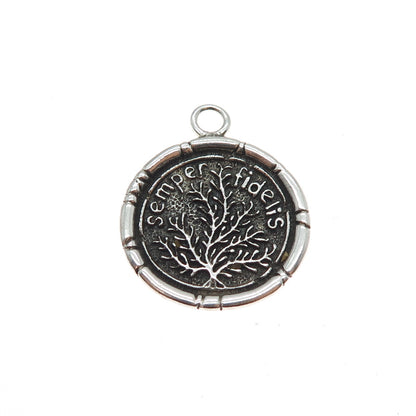 925 Sterling Silver Vintage Semper Fidelis Seal Stamp Oxidized Charm Pendant