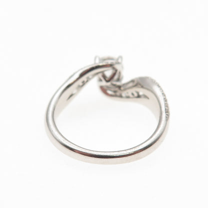 925 Sterling Silver Round-Cut C Z Engagement Bypass Ring Size 6.75