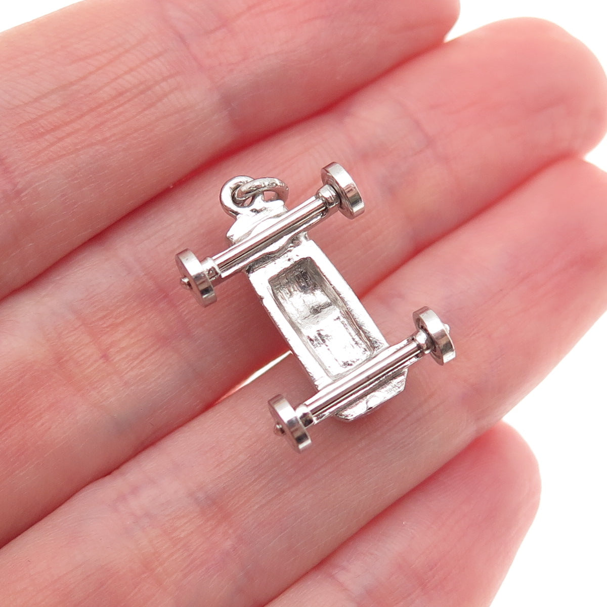 Wells Sterling Silver Vintage Enamel Number 7 Retro Racing Car 3D Mini Pendant