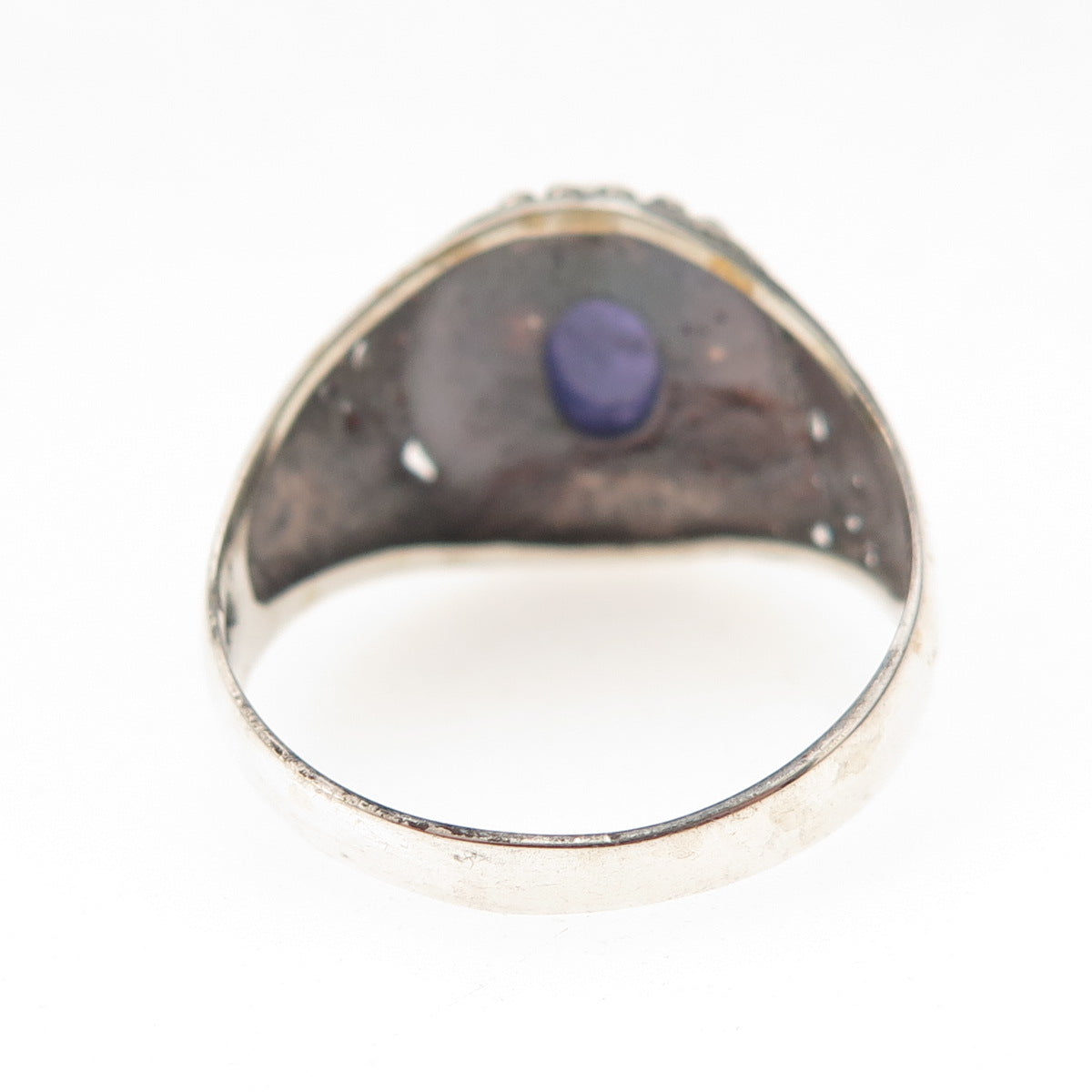 925 Sterling Silver Real Tanzanite Floral Oxidized Ring Size 9.25
