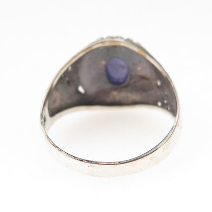 925 Sterling Silver Real Tanzanite Floral Oxidized Ring Size 9.25
