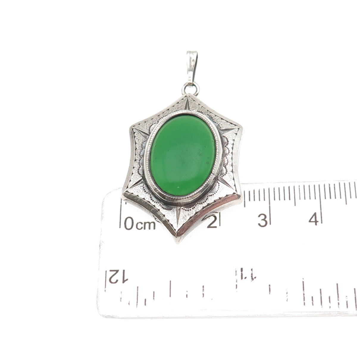 925 Sterling Silver Antique China Real Jade Sun Symbol Charm Pendant