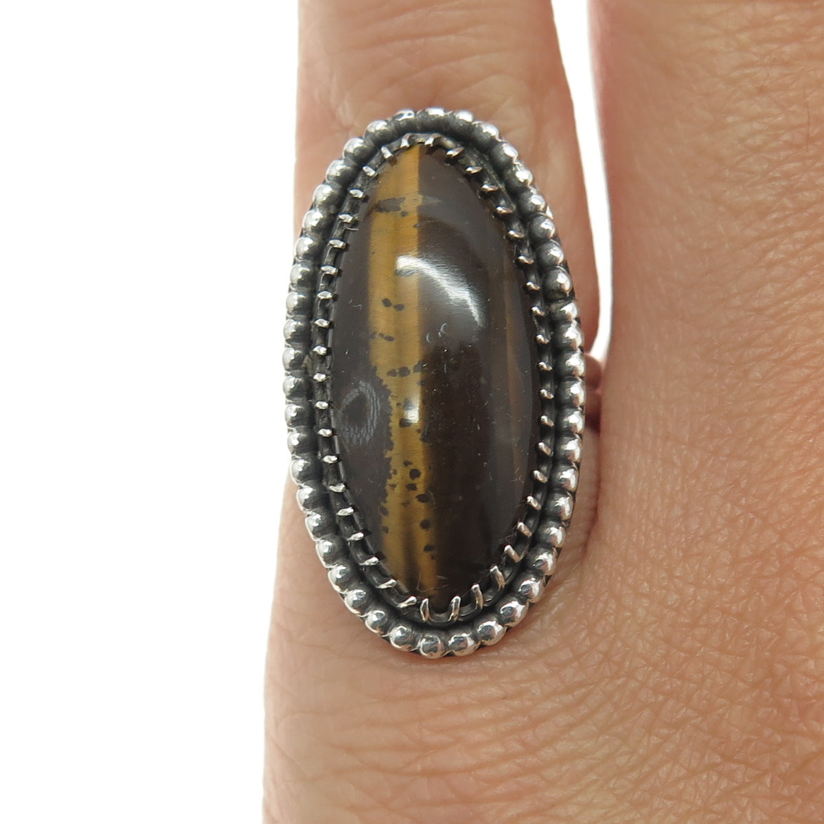 Old Pawn 925 Sterling Silver Vintage Southwestern Real Tiger Eye Ring Size 5